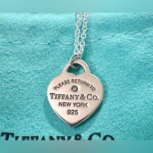 Tiffany & Co. 925 Silver Return to Tiffany Small Heart Tag w/ Diamond Necklace